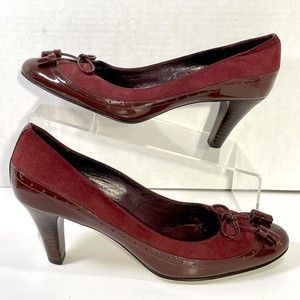 COLE HAAN Tassel Brogue Wine Leather Suede Pumps 3" Heel Shoes Sz 8B